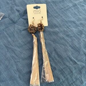 Mia Collection Amber Brown Gold Tassel Dangle Earrings Costume